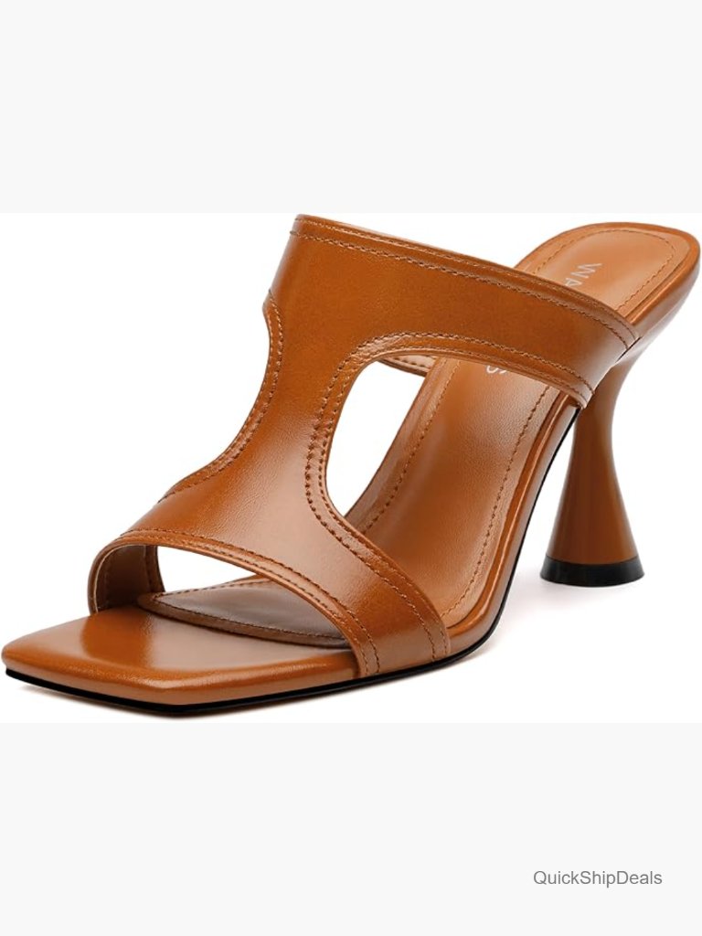Square Open Toe Heeled Sandals With Cut Out Design And 3.5 Inch Cup Heel